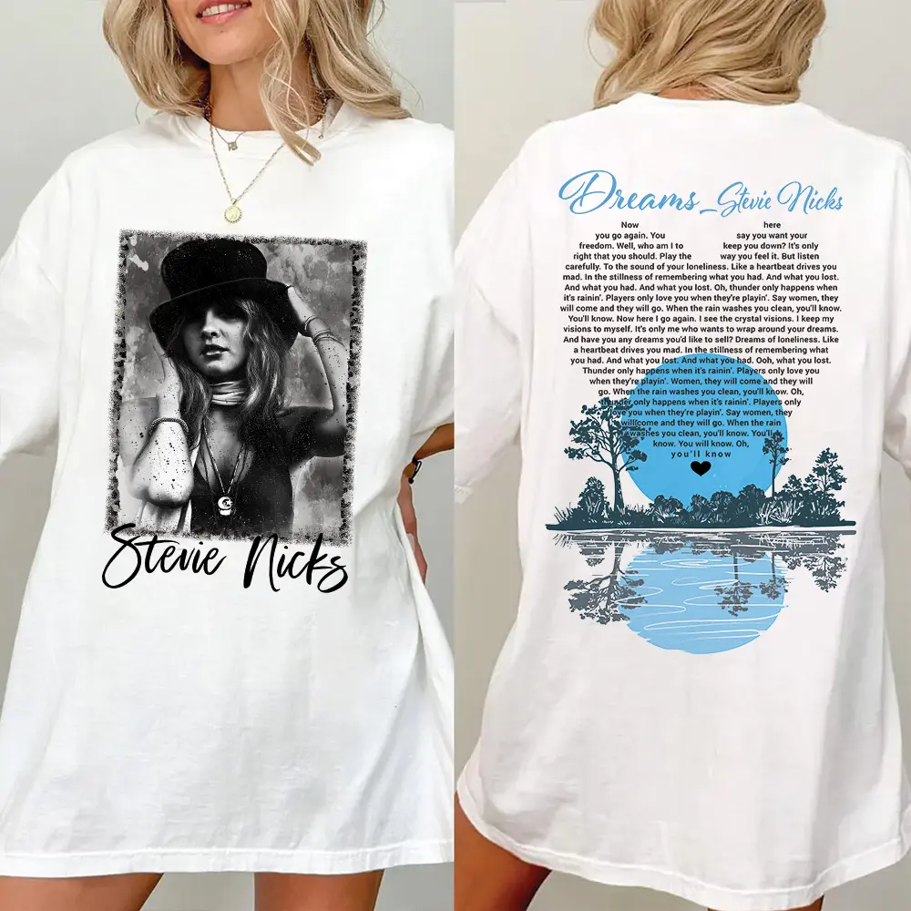 Dreams Stevie Nicks Song Heart Lyrics Shirt - Vintage Rock Tee  Blue Design, Cotton, Short Sleeve, Casual Style, Retro 70s Classic Rock Apparel, Women's Top - Summer, Womenswear