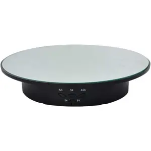 360-Degree Electric Rotating Turntable, Rechargeable Low Noise Adjustable Smooth Rotation Non-Slip Display Stand for Photographic Products (Black, 7.8 inches/Load 17 LB/with Mirror Glass)