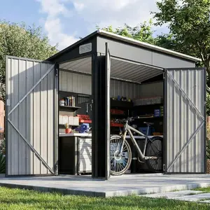AOXUN Outdoor Storage Shed with Triple Door Lean to Metal Sheds Weatherproof UtilityGalvanized Steel Sheds, Dual Lock Shed with Sloped Roof for Mower, Bike,Generator, Garden Tools
