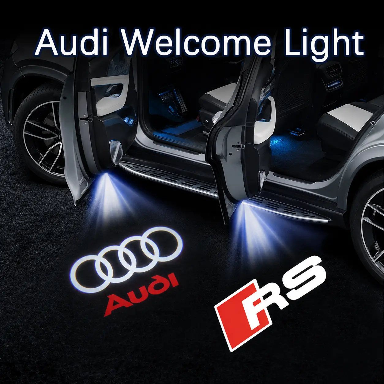 2pcs Car Door Welcome Lights for Audi A1 A3 8P 8V A4 A5 A6 A7 A8 Q3 Q5 Q7 Q8 Sline TT Logo Projector Ghost Shadow Lamp(Battery Not Included)