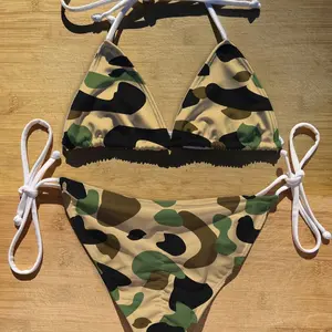 Swimwear Scrunch Butt Tie & Triangle Top Bikini Set | Hypebeast Camo | Thong Cheeky Full Coverage | String Bathing Suit | camouflage  ape 49B