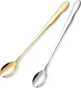 2 PCS Long Coffee Spoons,7.8 Inch Coffee Stirrers,Ice Tea Spoons,Stainless Steel Iced Tea Spoon for Coffee Bar Accessories Tea Mixing Cocktail Stirring Coffee Milkshake Cold Drink (7.8 inch)