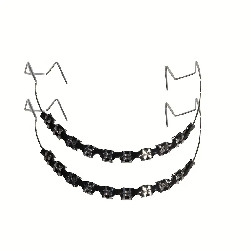 2pcs Temporary Orthodontic Braces Set - Stylish Zipper Decoration, Novel Upper & Lower Jaw Hooks, Colored Plastic Accessories with Stainless Steel Chain, Black Accent Fake Teeth for Teenagers & Adults Oral Use, Orthodontics