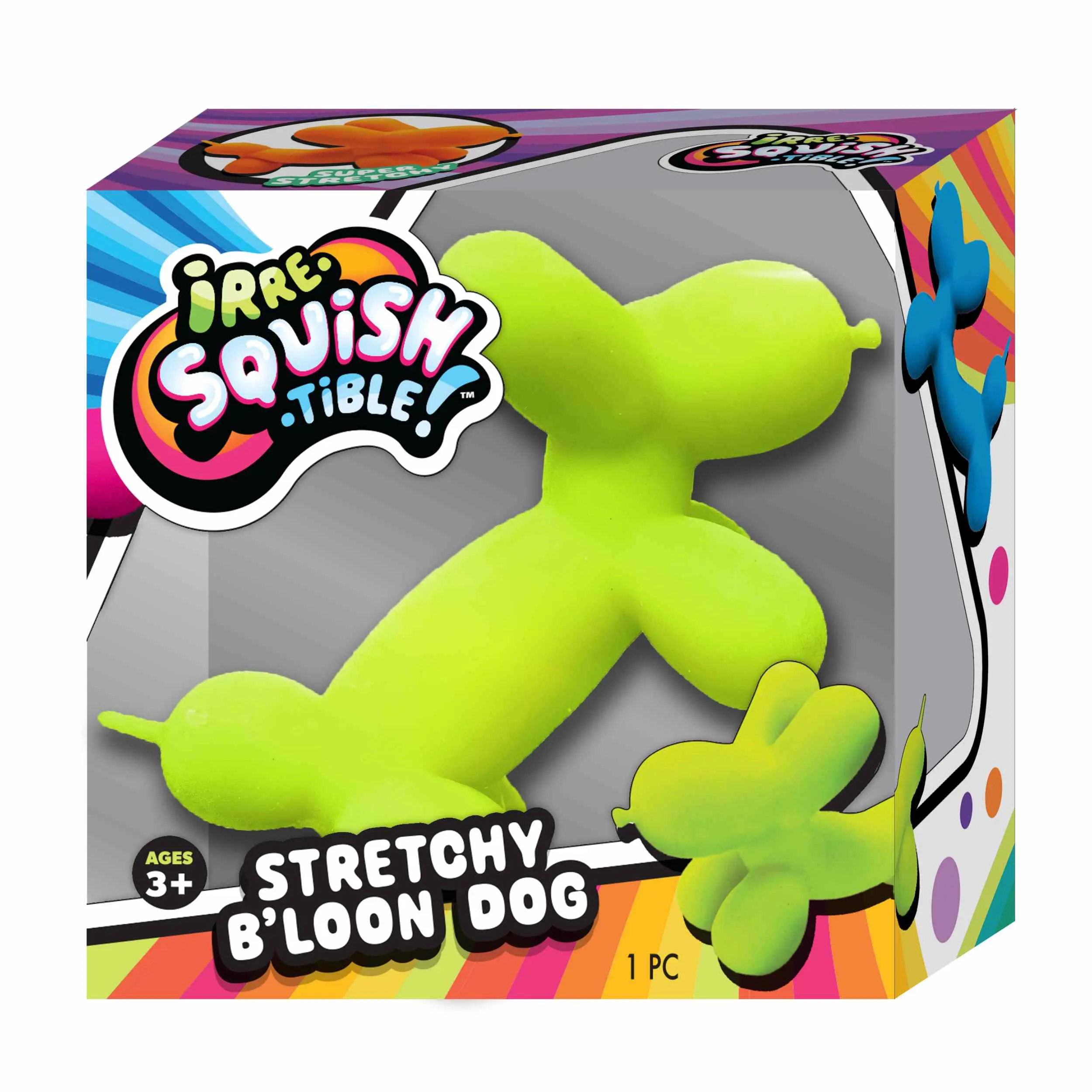 (3 pack) Ja-Ru Irre-Squish-tible B'loon Dog -Child Novelty Toy TPR- 4 Colors, all ages novelty toy