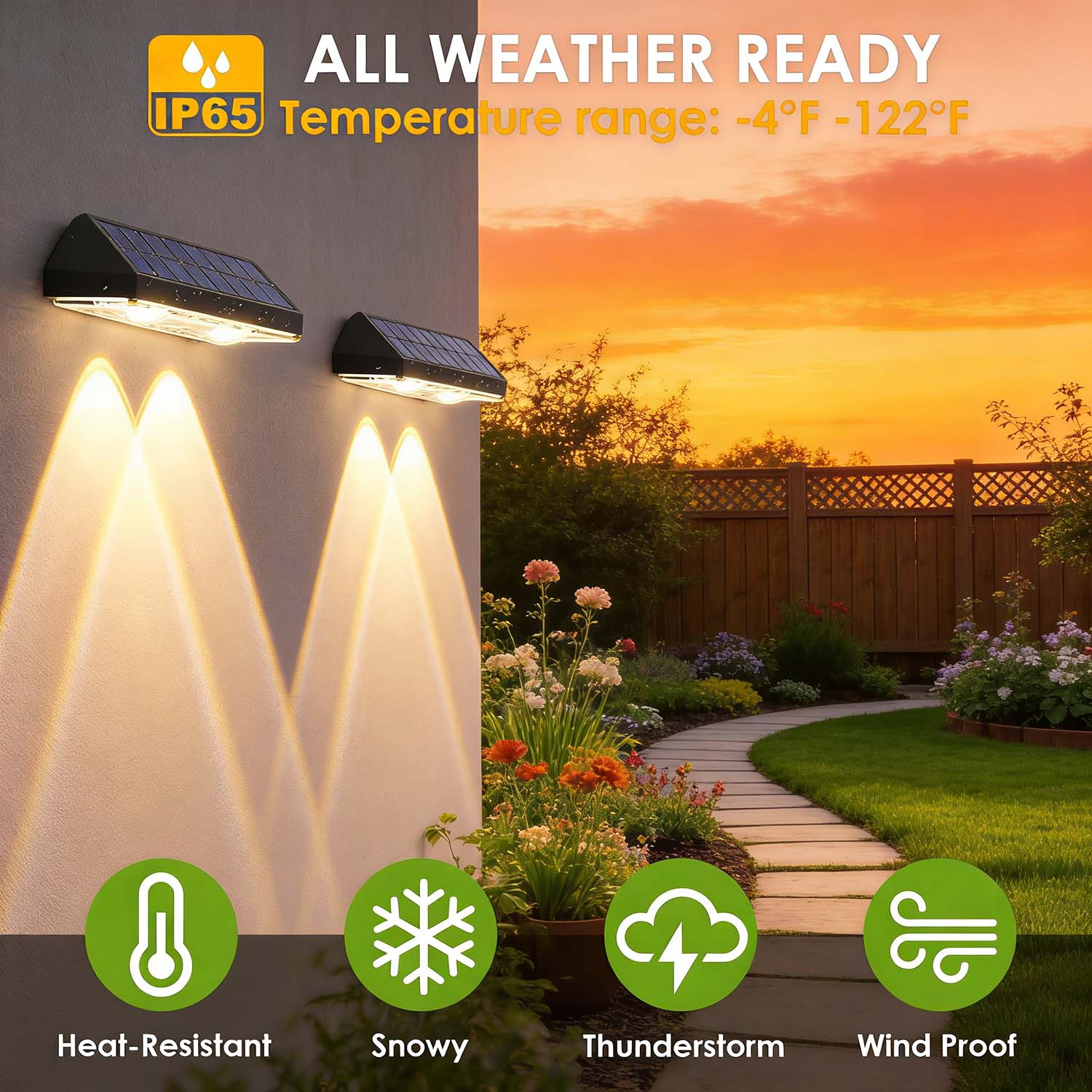 Solar Fence Lights 2 Pack, 3 Lighting Modes Warm White/Daylight White/Cool White Solar Outdoor Lights, Waterproof Deck Lights for Fences, Stair Railings, Pool Side, Walls and Patio