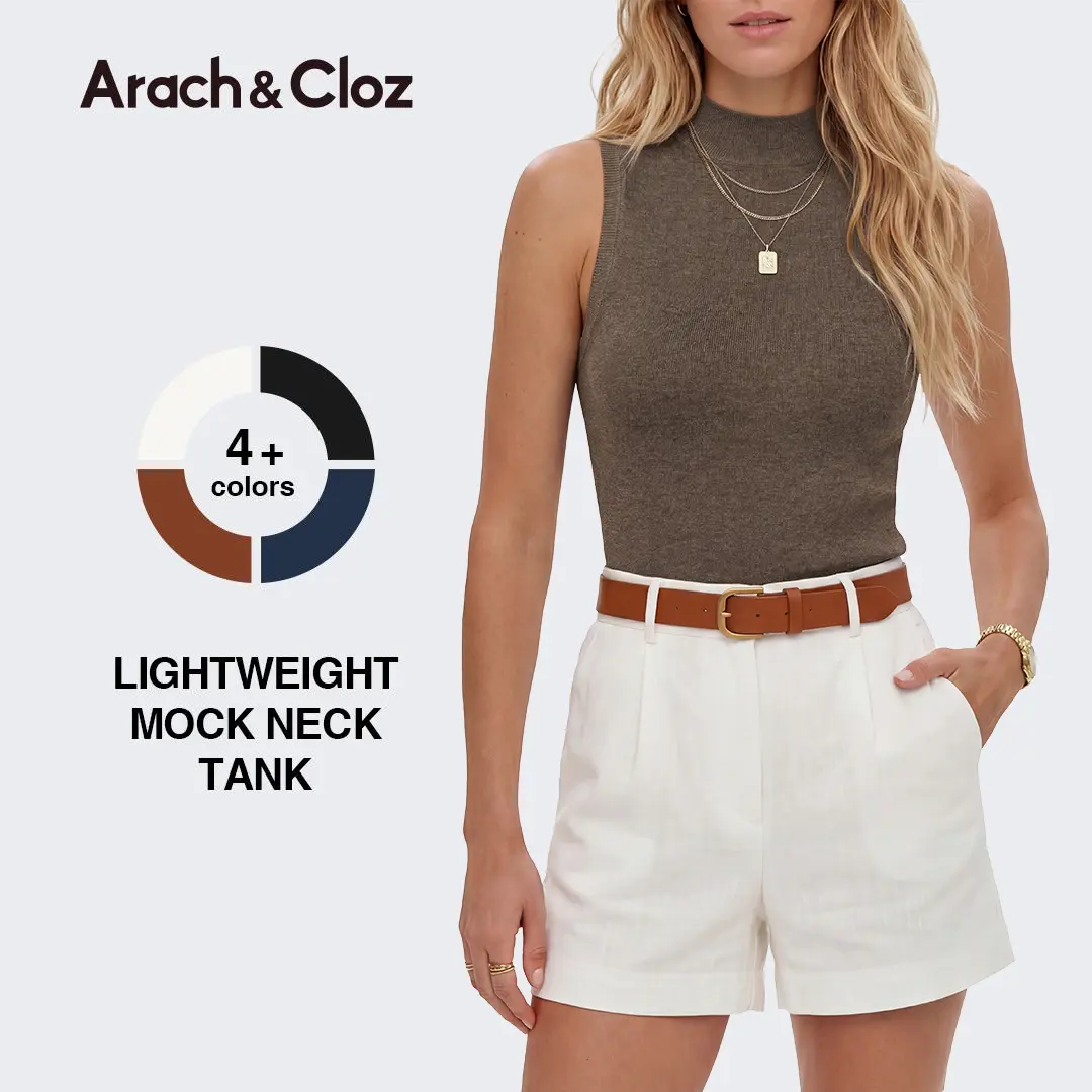 Arach&Cloz Womens Wool Blend Soft Sweater Tank Mock Neck Sleeveless Casual Spring SummerVibes 2026
