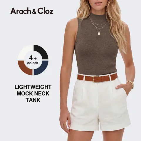 Arach&Cloz Womens Wool Blend Soft Sweater Tank Mock Neck Sleeveless Casual Spring SummerVibes 2026