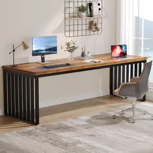 LustreC 78.74" Extra Long Computer Desk for 2 Person, Double Long Desk with Heavy Duty Metal Frame, Double Workstation Study Table for Home Office (Without Chair) (Brown & Black)