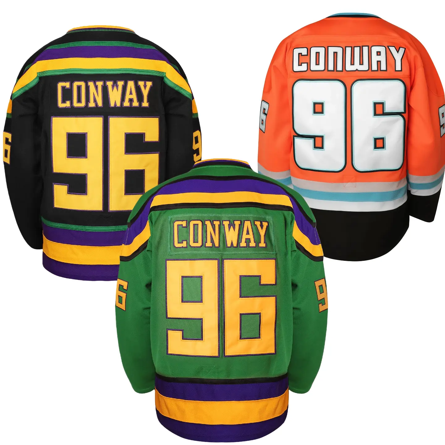 Mighty Ducks Jersey #96 Conway Jersey 99 Banks Jersey, Movie Ice Hockey Jersey, Broidery Letters and Numbers in Sport Specific Clothing in Sports Outdoors Christmas Eve gifts Holiday Longsleeves Round Neck