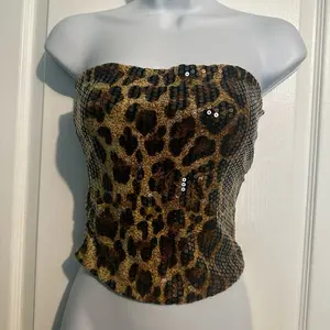 Leopard Sequin Tube Top - Animal Print Sequined Design Fashion Top