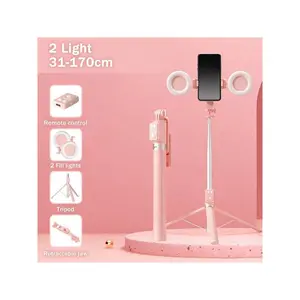 6-In-1 Adjustable Smartphone Selfie Stick Tripod - Dual Fill Lights, Detachable Wireless Remote Control, Retractable Portable Accessory for Live Streaming, Photography