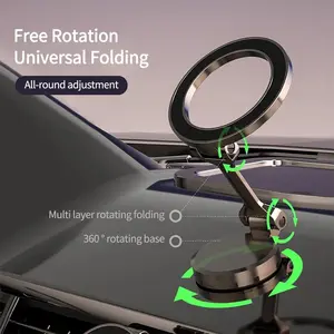 360° Rotating Super Strong Magnetic Car Phone Holder Foldable Alloy Suction Cup Mount 3M Sticky Base Universal Dashboard Stand Stable No Shake for Bumpy Roads iPhone Android All Smartphones Car Interior Accessories