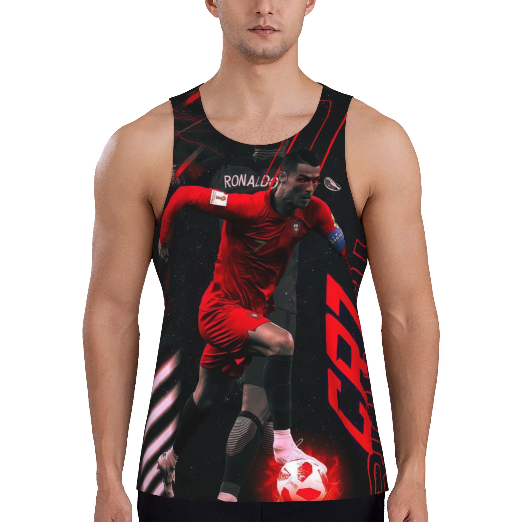 Cristiano Ronaldo #7 Portugal Fire Edition Graphic Sleeveless Tank Top for Men Men's Ronaldo Football Fire Graphic Muscle Shirt | Breathable Summer Sports Vest