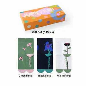 JUPICHUBI Spring Floral Crew Socks for Women and Men| Breathable Combed Cotton Seamless Toe Casual Socks| Black Green White Flower Patterns| US Size 5.5-10