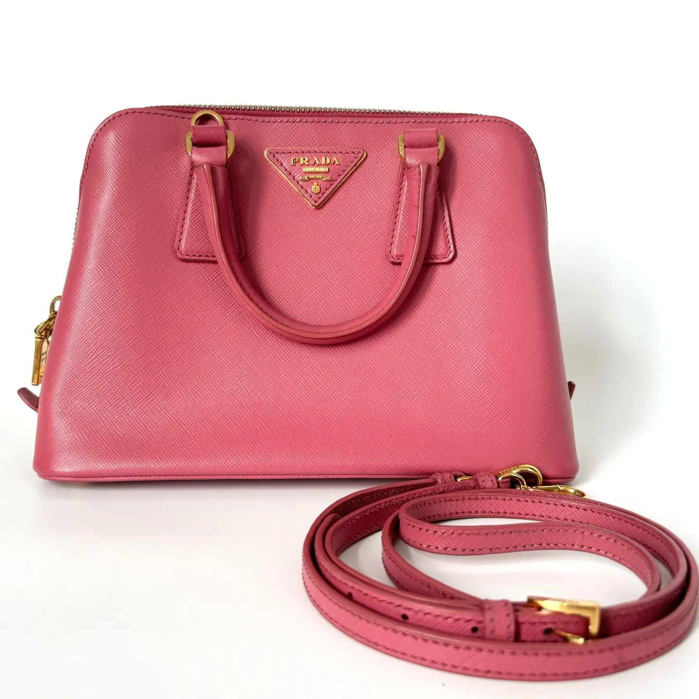 Pre-owned PRADA Fuchsia Leather Crossbody Shell Bag, 24cm, N22908602, With Shoulder Strap, Crossbody Bags
