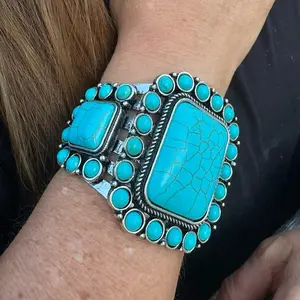 Turquoise Stone Cuff Bracelet Adjustable