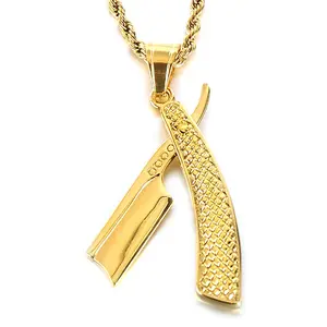 Jemant Barber Razor Necklace For Men Women Gold Stainless Steel Trendy Hip Hop Barber Razor Blade Knife Pendant Necklace Non Tarnish Waterproof Hypoallergenic Jewelry For Bro