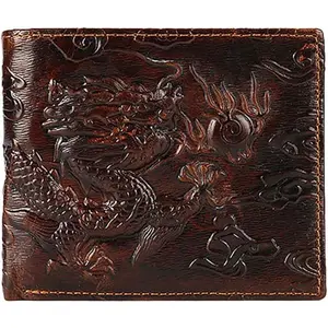 Dragon Wallet,  Engraved Dragon Purse  Billfold Dragon Notecase for Men  Wallet (Horizontal)