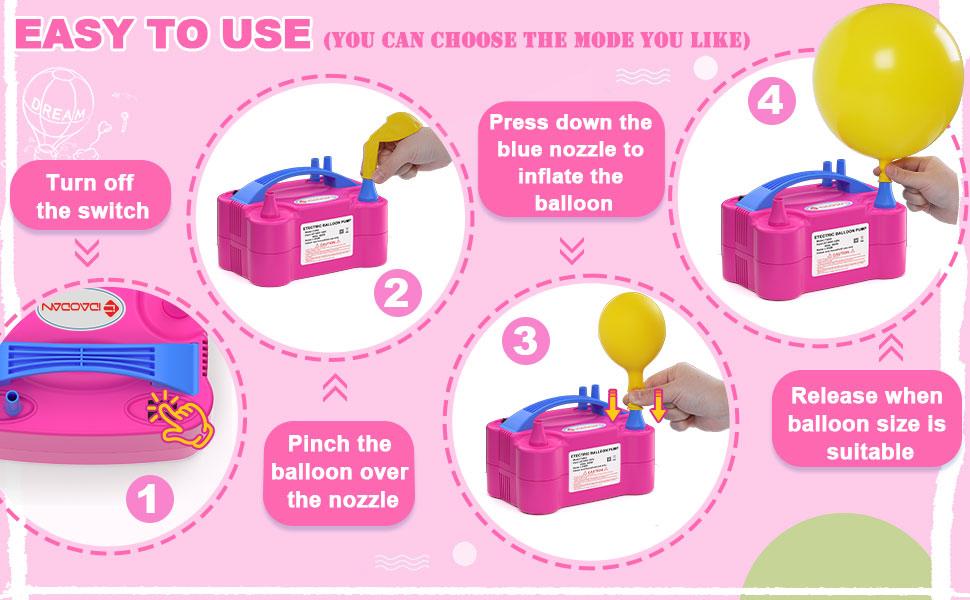 1 Semi-Automatic Electric Inflator, Portable, 600W, 110V-120V, 60HZ, Rose Red, ABS Material, Dual Hose, US Plug, Without Battery, for Home Use, Balloon Inflating Machine