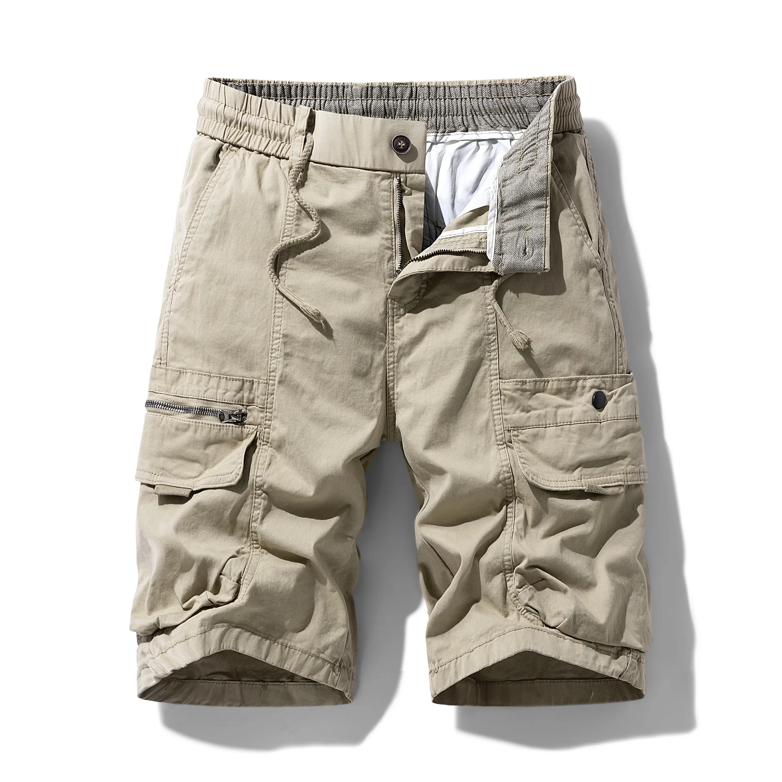 Men's Lightweight Fashion Cargo Shorts - Plain, Stylish, Elastane Fabric, Multiple Zippered Pockets, Ideal for Outdoor Use, Available in 30/XS, 38/XL, 40/2XL, Casual, Camping&Hiking