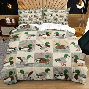 Duck Pattern Printed Bedding Set, Duck Pattern Duvet Set, Duck Design Bedding, Perfect for Adult Bedroom Decor, Includes 1 Fitted Sheet and 1 or 2 Pillowcases, No Core Included