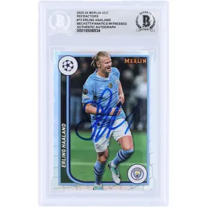 Erling Haaland Manchester City Autographed 2023-24 Topps Merlin UEFA Refractor #73 Beckett Fanatics Witnessed Authenticated Card - Fanatics Authentic Certified