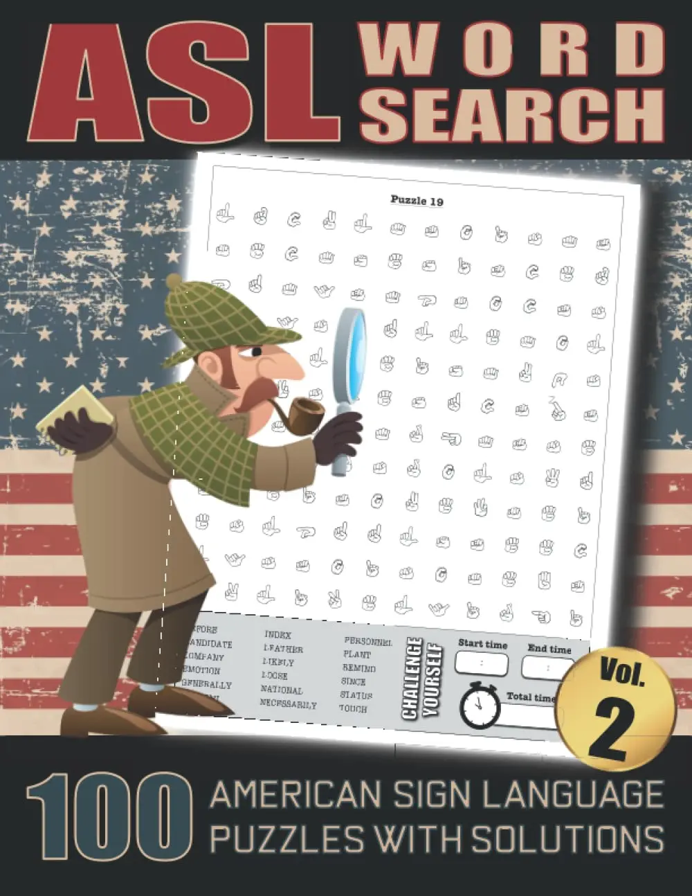 ASL Word Search - 100 American Sign Language Puzzles With Solutions Vol 2: Large Print Fingerspelling Alphabet Games Book For Adults - Perfect ASL Gift For Beginners or Fluent Signers