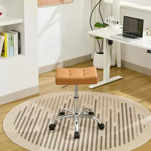 Office Stool with Wheels (300lbs Capacity) (Adjustable Height 17"-21") Brown Faux Leather Workbench Stool (Camel Brown)