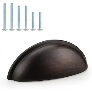 (6 Pack Cabinet Cup Pulls Oil Rubbed Bronze Drawer Pulls 3 Inch(76mm) Hole Center Bin Cup Cabinet Handles Kitchen Cabinet Hardware Modern Drawer Handles Knobs Shell Style Cabinet Pulls