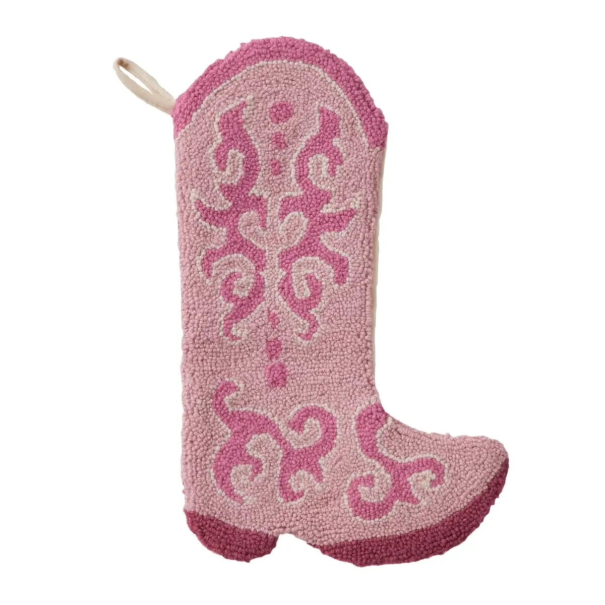 Peking Handicraft Traditional Handmade 31AV681MC 12x20in Pink Cowboy Boot Hook Stocking, 100% Wool & Cotton, Elegant Durable Hanging Hook for Adult Home Organizer Rails, Home Decor Enthusiasts’ Living Space