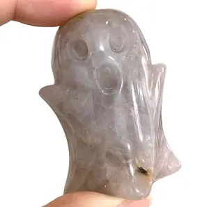 5 Counts Halloween Various Materials Small Ghost Crystal Rose Quartz Dragon Blood Red Jasper Healing Stone Home Decoration From IG Crystal