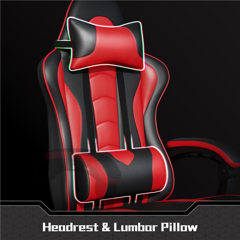 Costoffs Massage Function Gaming Chair  Ergonomic PU Leather Office Chair 90-135° Recline Swivel Height Adjustable with Headrest & Storage Pocket 300lbs Capacity