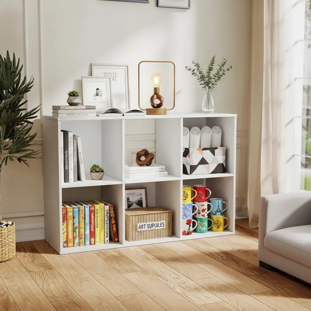6-Cube Bookshelf Storage Organizer, Open Cubby Shelf with Optional Back Panels, Display Shelf Cabinet, Stackable Modular Bookcase for Books, Baskets, Toys and Decor, Home Office, Study Room, Bedroom, Living Room and Apartment Storage