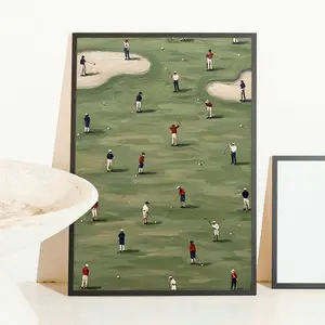 Tiny Golfers Wall Art, Minimalist Golf Print, Abstract Sports Poster