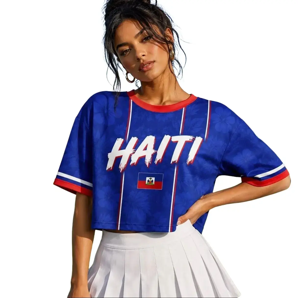 Women's Haiti Football Crop Top Jersey - Custom Ethnic Sports Style Jersey, Personalized Party-Ready Tee, Athletic Sportswear Clothing for Game Day Collectibles, Athletic Sports Top