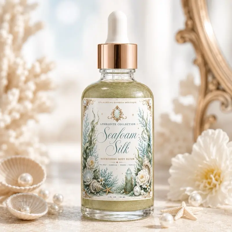 Seafoam Silk Nourishing Body Elixir | Aphrodite Collection | Ocean Botanicals | Crystal Infused | Scented Body Oil
