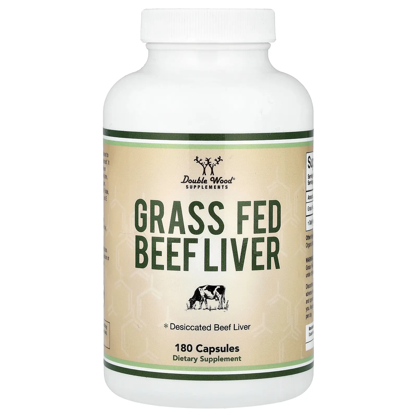 Double Wood Supplements Grass Fed Beef Liver, 180 Capsules (500 mg per Capsule)
