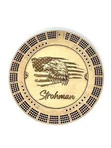 Custom Cribbage Board, USA Flag Eagle Round  Military Cribbage Board with Name, Patriotic Cribbage Board with Pegs, 4 Track Unique Gift