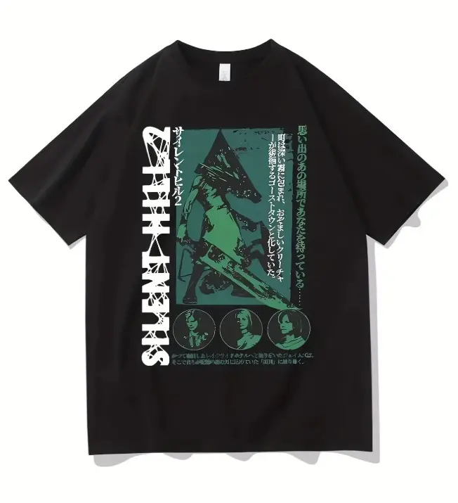 Silent Hill 2 Pyramid Head Graphic T-Shirt, silent hill shirt, Retro Horror Game Tee, Japanese Design Gamer Shirt, Classic Survival Horror Top, Unisex Streetwear