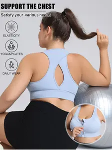 Plus Size Women's Sports Bra, Front Zipper Design, Quick Wear, High Support Cups, Back Crossed Straps, Comfortable Sportswear for All Seasons