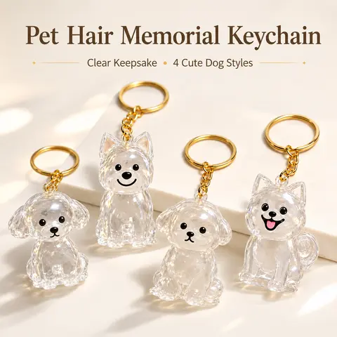 Transparent Pet Hair Storage Box Pendant Keychain - Cute Sitting Dog Design, with Chain Link - for Dog Owners - Durable Acrylic Organizer for Keys, Bags, Home or Outings - Perfect Pet Memorial Gift for Dog Lovers, Playful Design - MM2