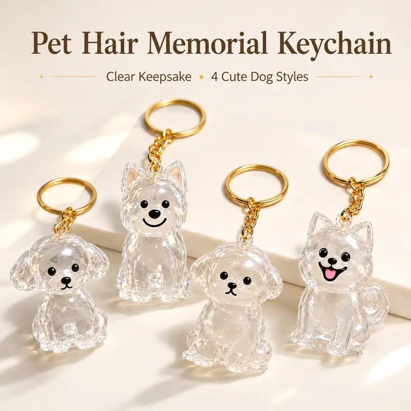 Transparent Pet Hair Storage Box Pendant Keychain - Cute Sitting Dog Design, with Chain Link - for Dog Owners - Durable Acrylic Organizer for Keys, Bags, Home or Outings - Perfect Pet Memorial Gift for Dog Lovers, Playful Design - MM2