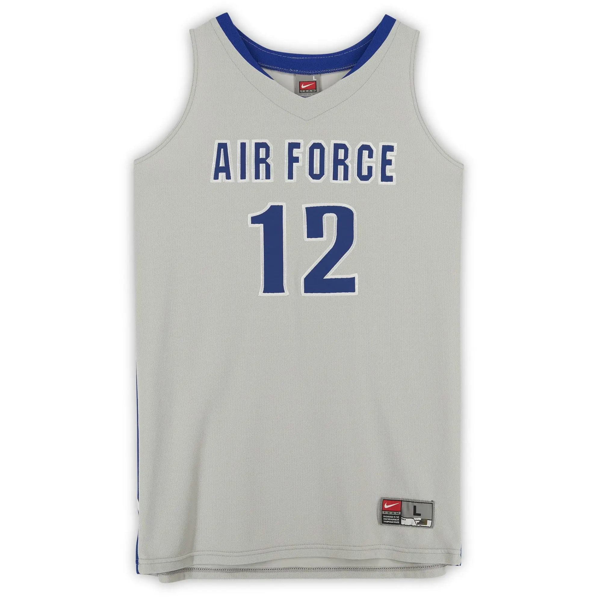 Air Force Falcons Team-Issued #12 Gray Jersey with Blue Numbers from the Basketball Program - Size L