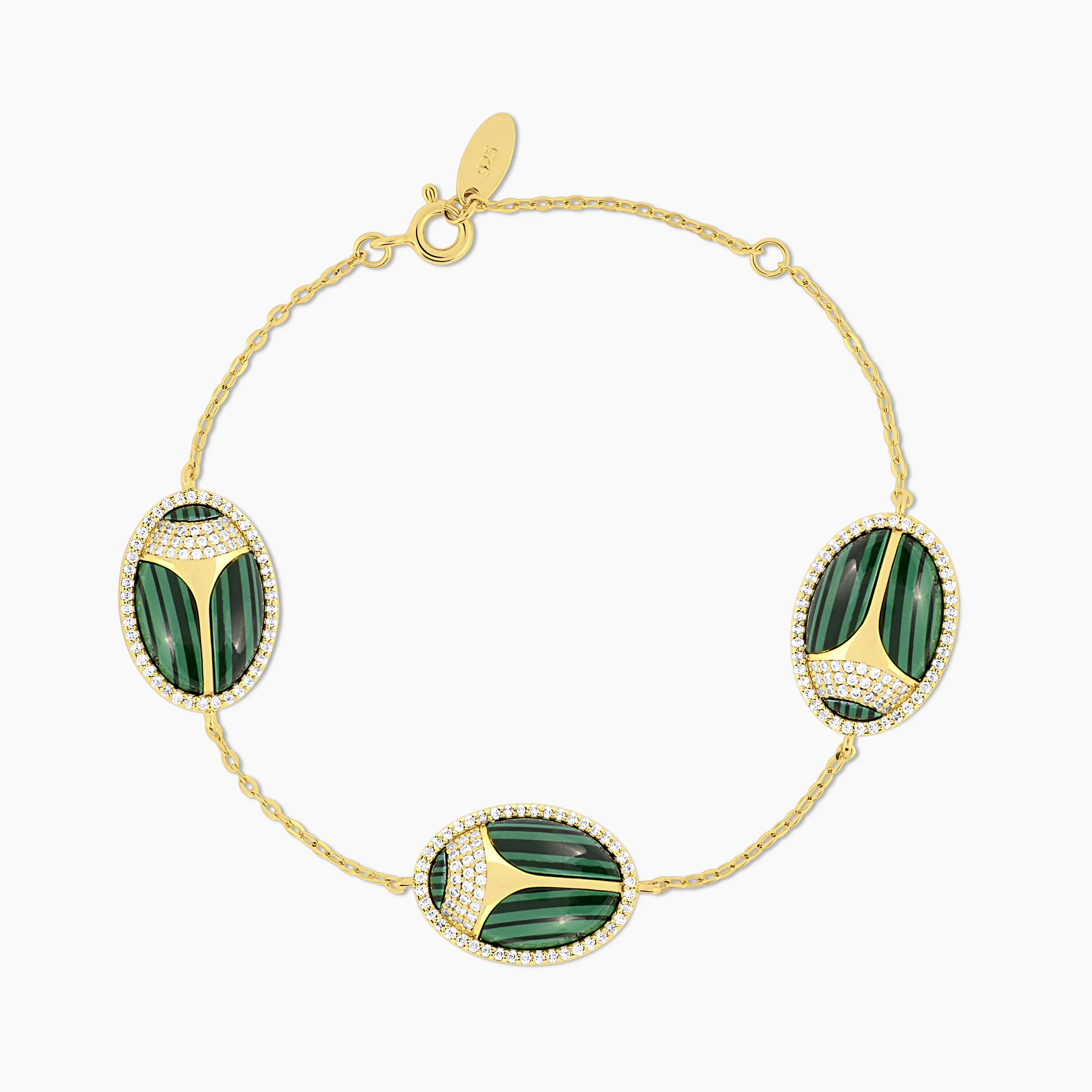 Triple Elevated Scarab Malachite Bracelet