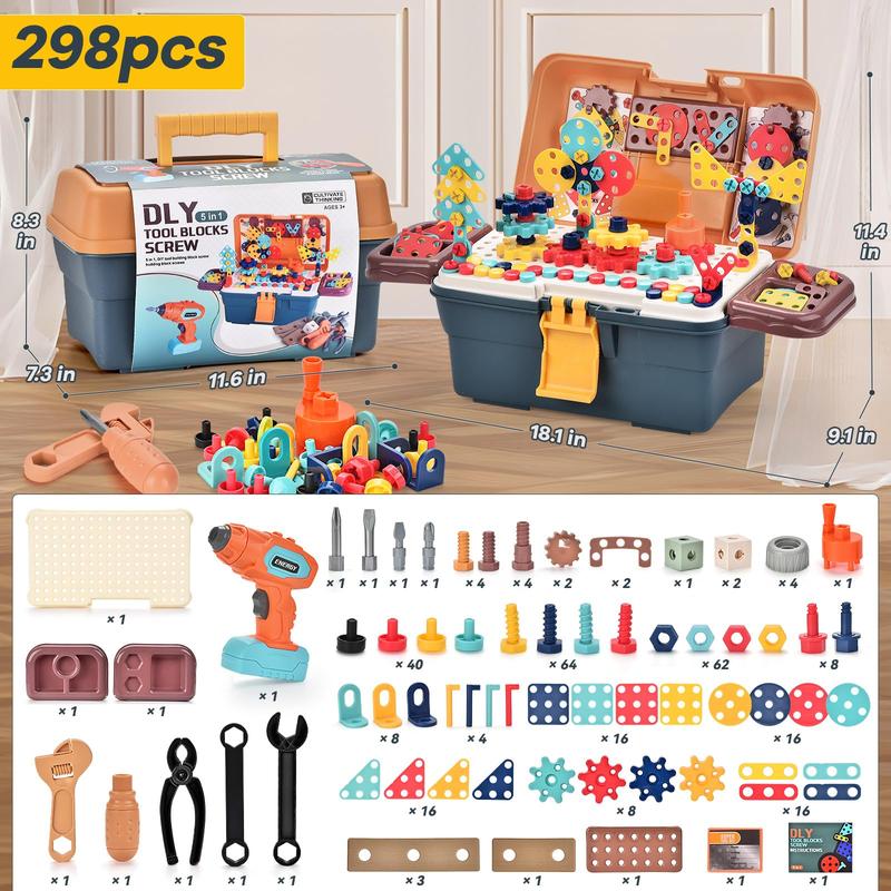 Magic Montessori Play Toolbox with Electric Drill, Kids Tool set Real, Toddler Screwdriver Toy Power Tools Box Drill and Screw kit for Boys Girls