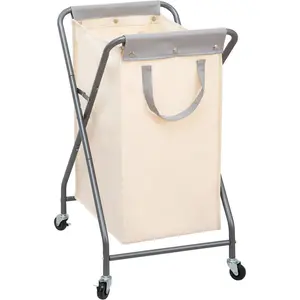 Collapsible Laundry Hamper with Wheels, Rolling Laundry Basket, Heavy Duty Laundry Sorter with Removable, Folding X Frame Laundry Organizer Cart for Easy to Store, 1 Section