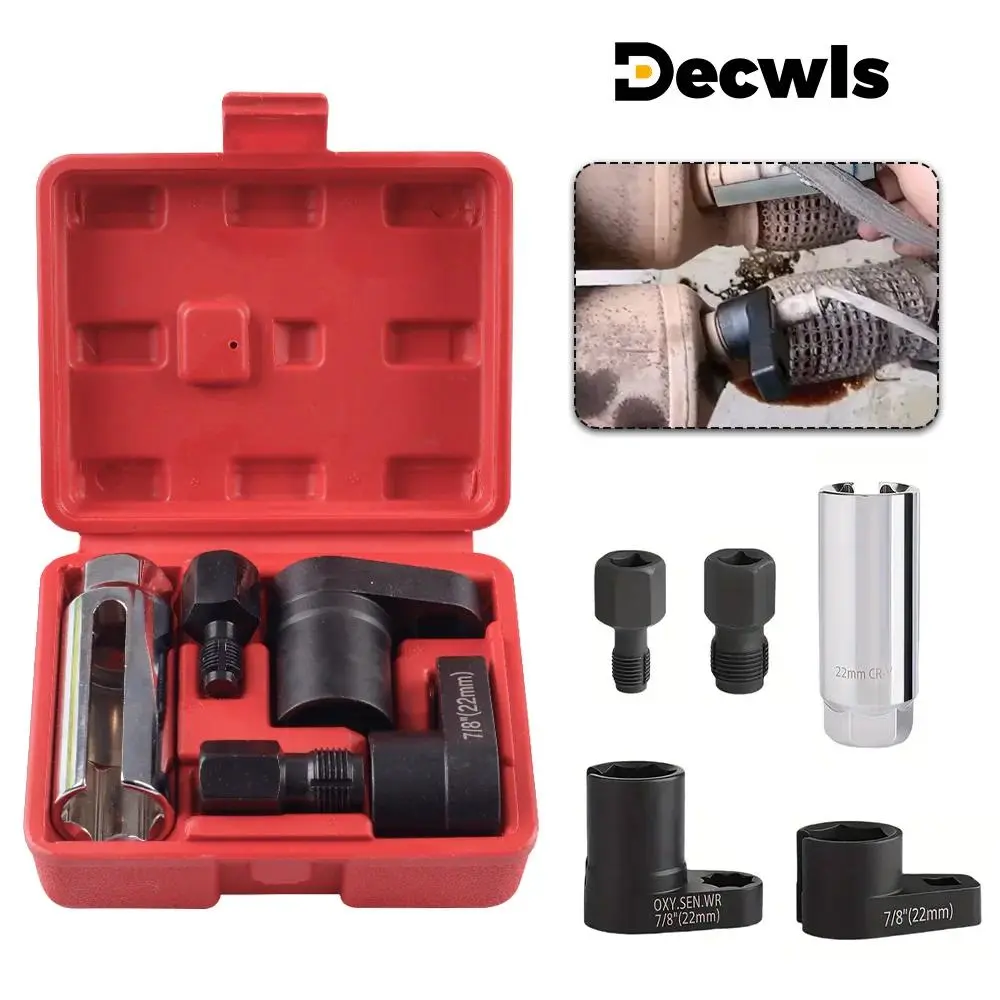 Professional Automotive Oxygen Sensor Socket Wrench Kit - 3 Sockets, 7/8"(22mm), M12/M18 Sizes, 1/2-in & 3/8-in Ratchet Drives, Chrome-Vanadium Steel, Electroplated Threads, Side Cuts, Compatible with Modern Cars, High-Strength, Oxygen Sensor Kit, Thread,