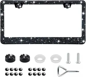 Bling License Plate Frames for Women, 1 Pack Handcrafted Sparkly Rhinestone  Accessories,  Stainless Steel Frame with 1000+ Faceted Glass  & Free Glitter Caps (Black)