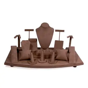 18-Piece Expresso Brown Suede Jewelry Display Set
