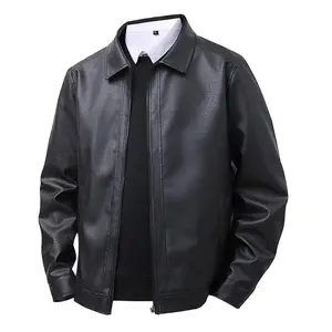 Leather Jacket Men's Slim Fit Lapel Casual Jacket Men's Top Windproof Casual Jacket Menswear Coats Long Sleeve Plain Beige